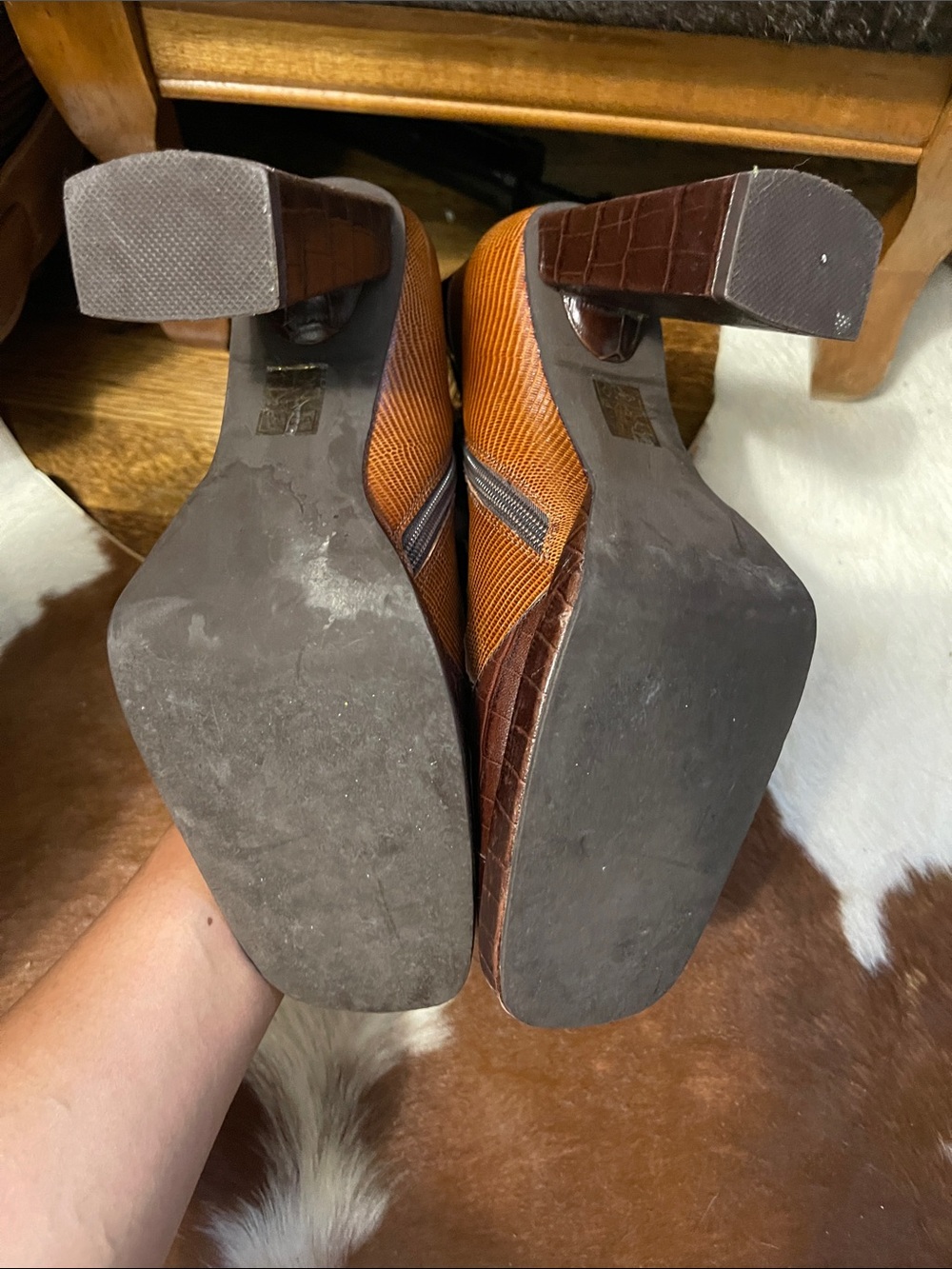 Womens Brown Patchwork Leather Ankle Boots - Picture 4 of 7